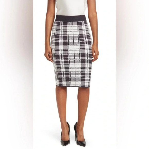 Vince Camuto Plaid Black and White Midi Skirt Size Medium - Picture 5 of 5